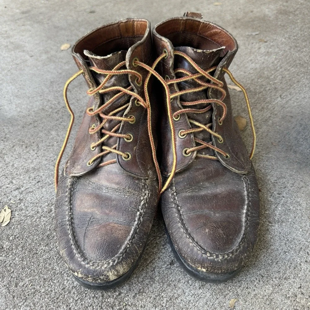 Vintage LL Bean Maine Guide Shoes Leather Moc Toe Made in USA - Size 10 E